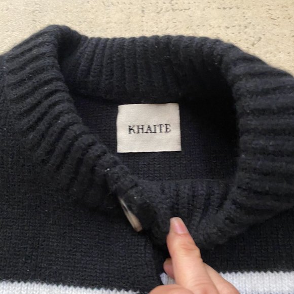 Khaite Suzette Stripe Cashmere Cardigan in black/ White - Picture 7 of 11